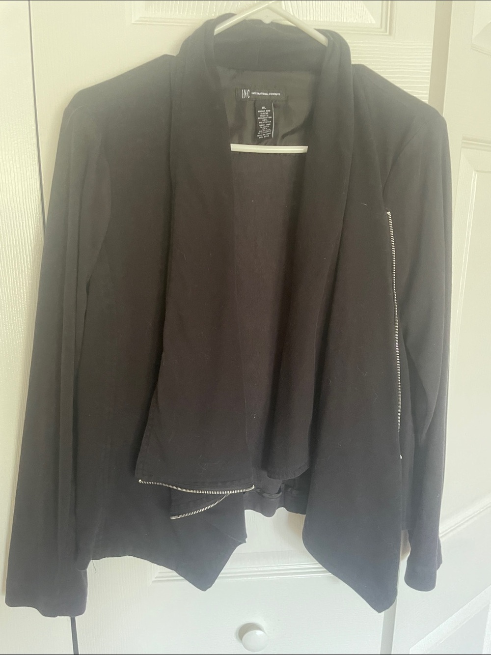 Soft black jacket with silver side zip. Sleeves and back have faux suede.